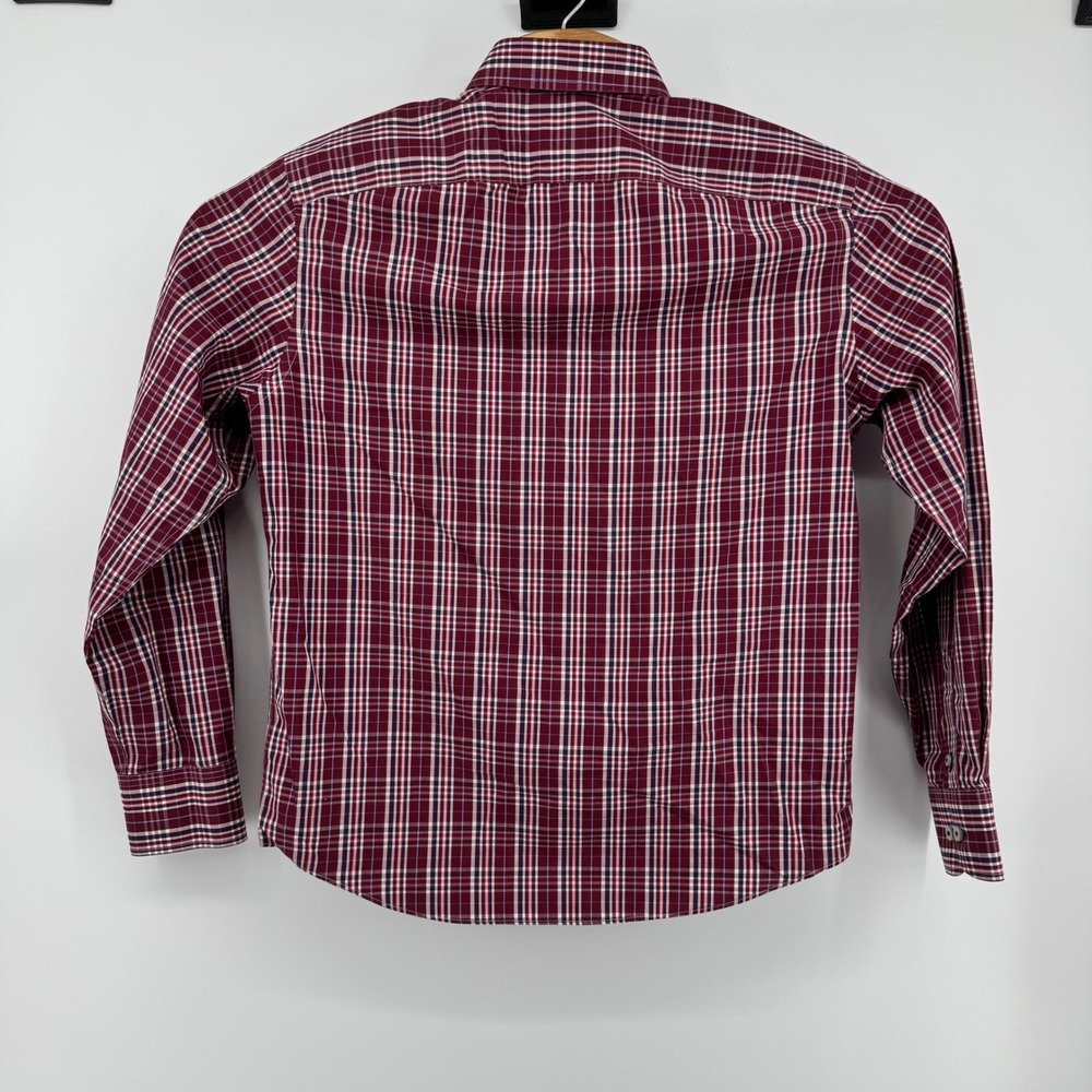 UNTUCKit Mens Small Wrinkle Free Plaid Button Down Shirt Burgundy Blue White - Picture 3 of 7